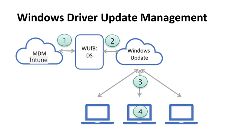 A conceptual diagram of Windows Driver Update Management.