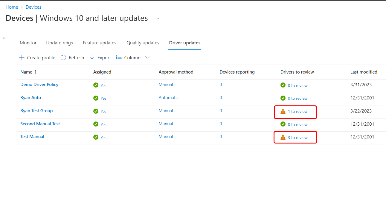 Create Windows Driver updates policy for Windows 10 Windows 11 devices in  Intune | Microsoft Learn