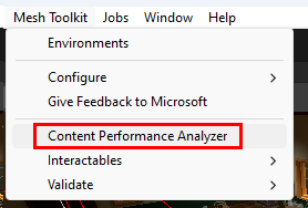 Accessing the Content Performance Analyzer through the Unity menu