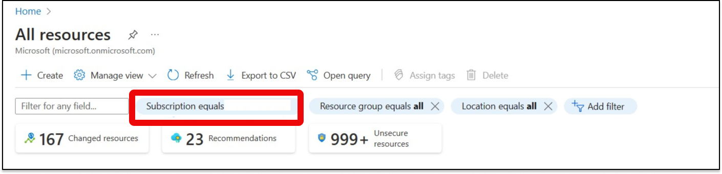 Select subscription in Azure