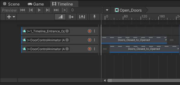 A screenshot of a timeline in Unity.