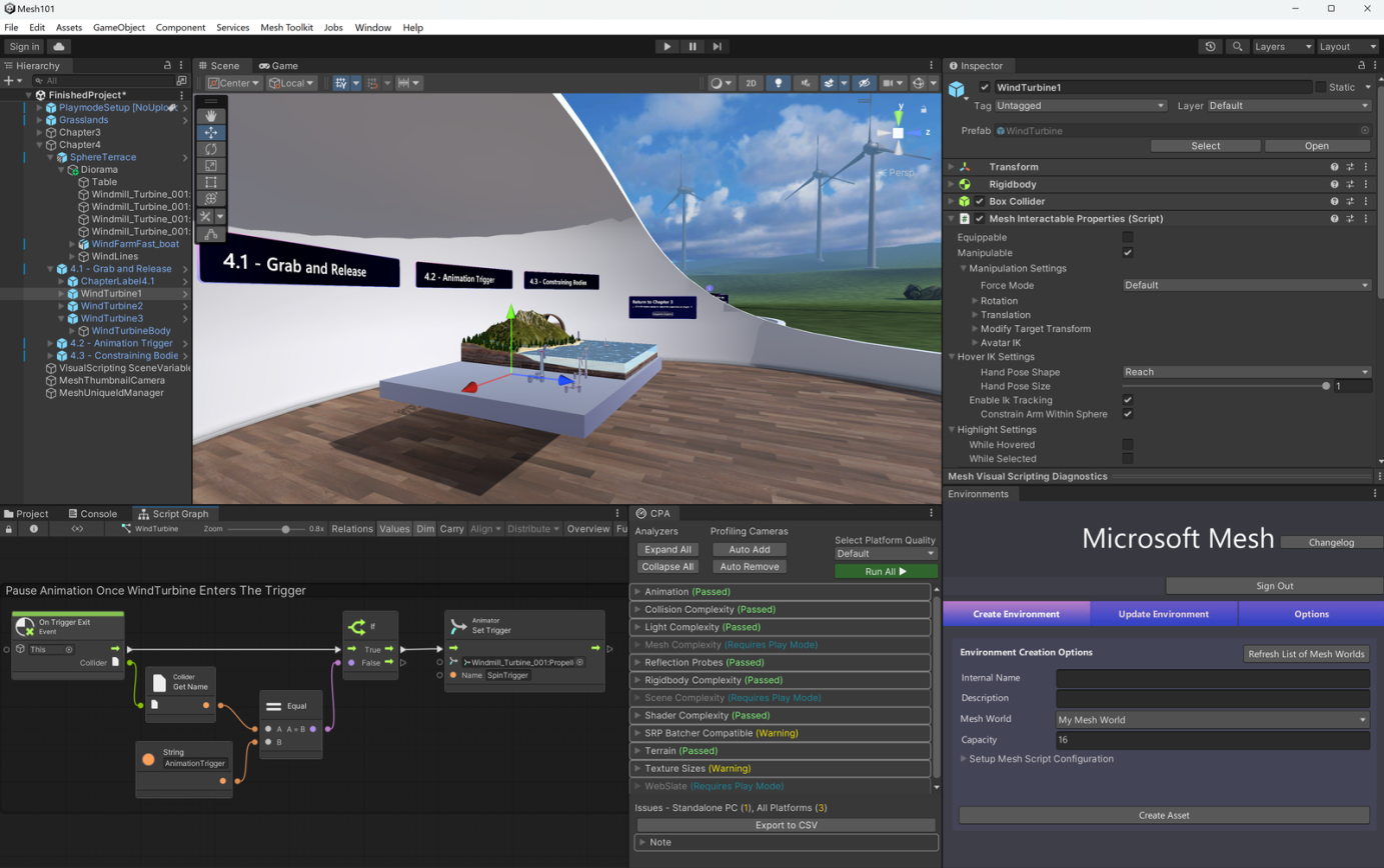 Overview image of Unity development environment for Mesh
