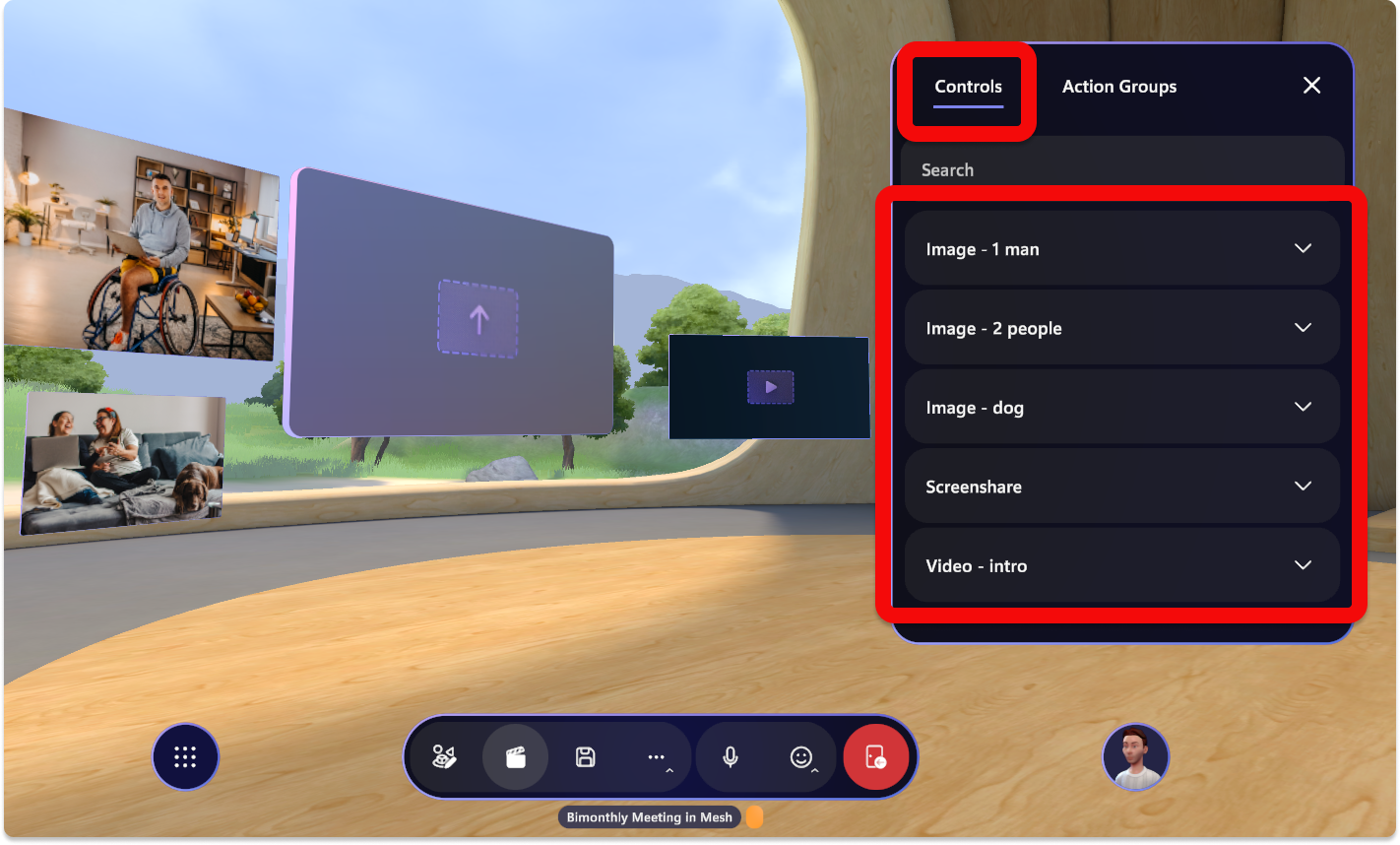 Screenshot of control panel showing the objects in an environment.