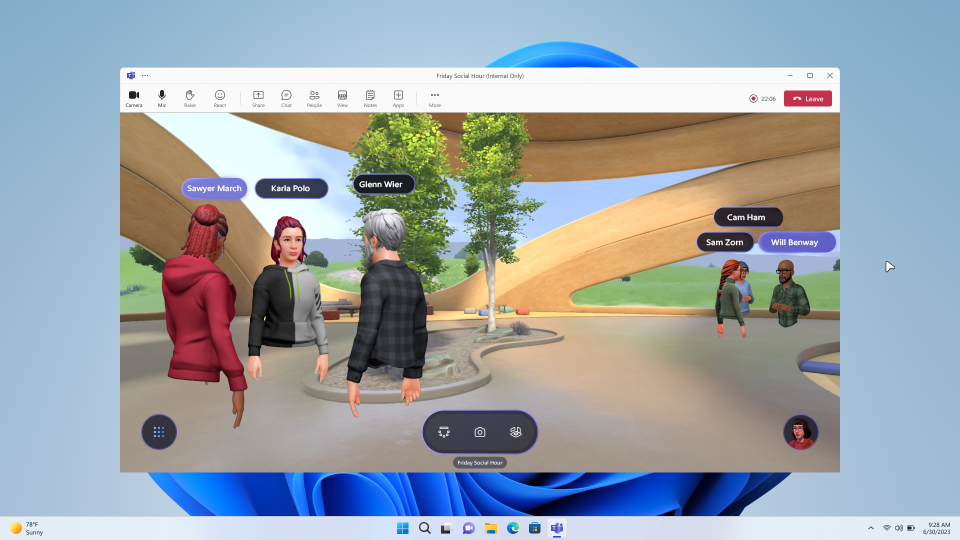 An image of people meeting in Mesh Immersive spaces for Teams as avatars.