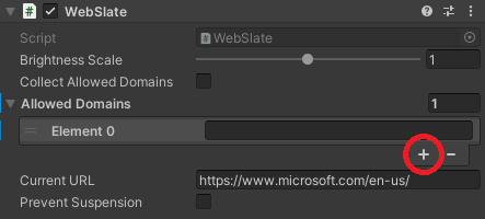 Manually adding allowed domains with the plus button