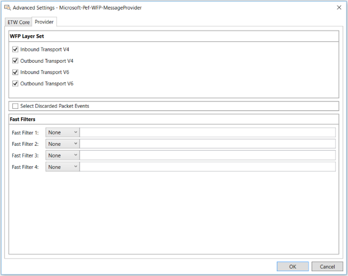 Advanced Settings for the Microsoft-PEF-WFP-MessageProvider