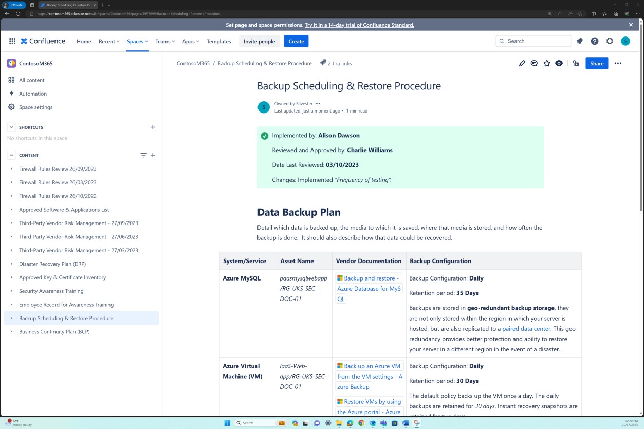 Confluence backup and restore settings.