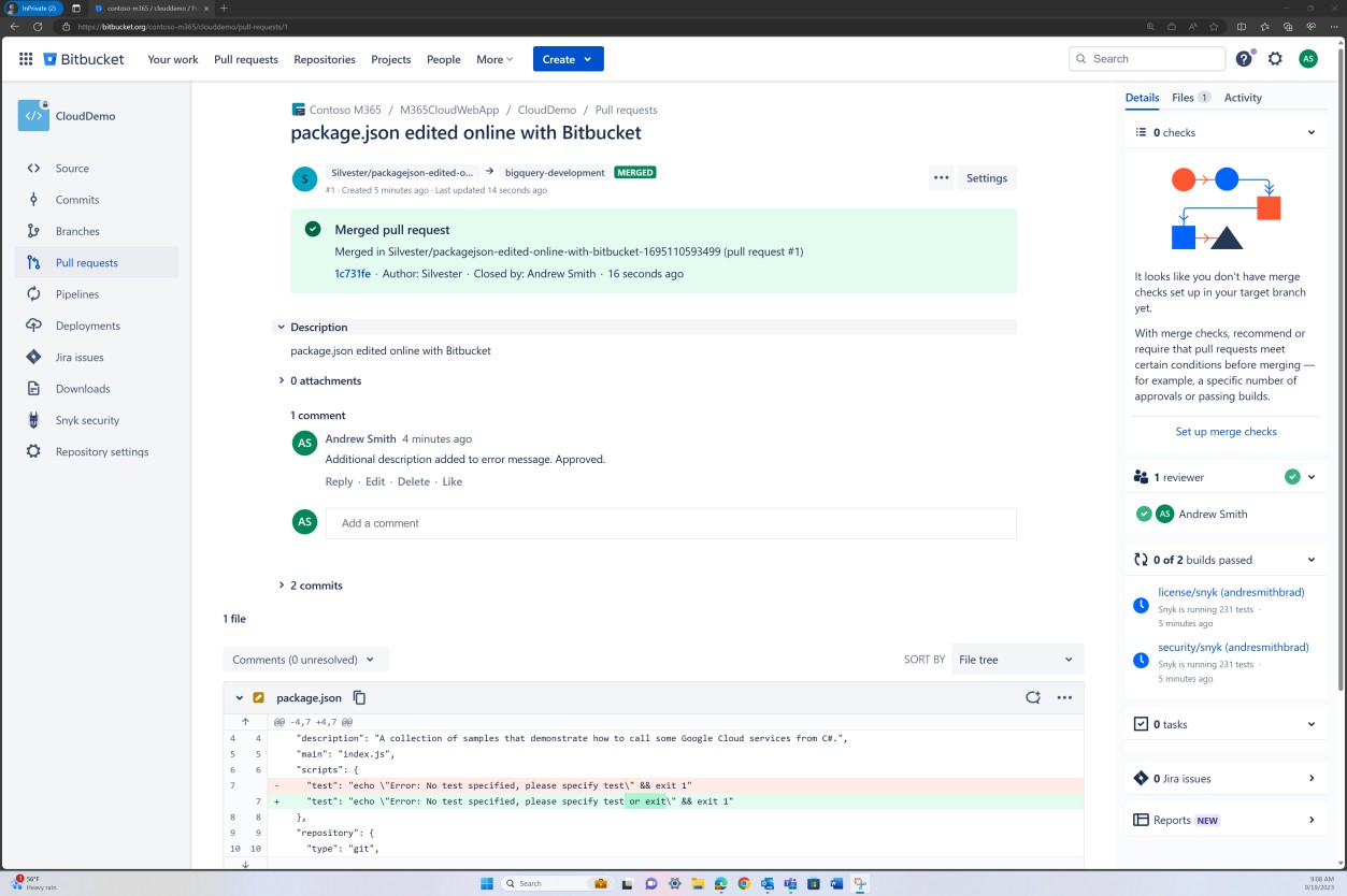 Bitbucket branch policies dashboard.