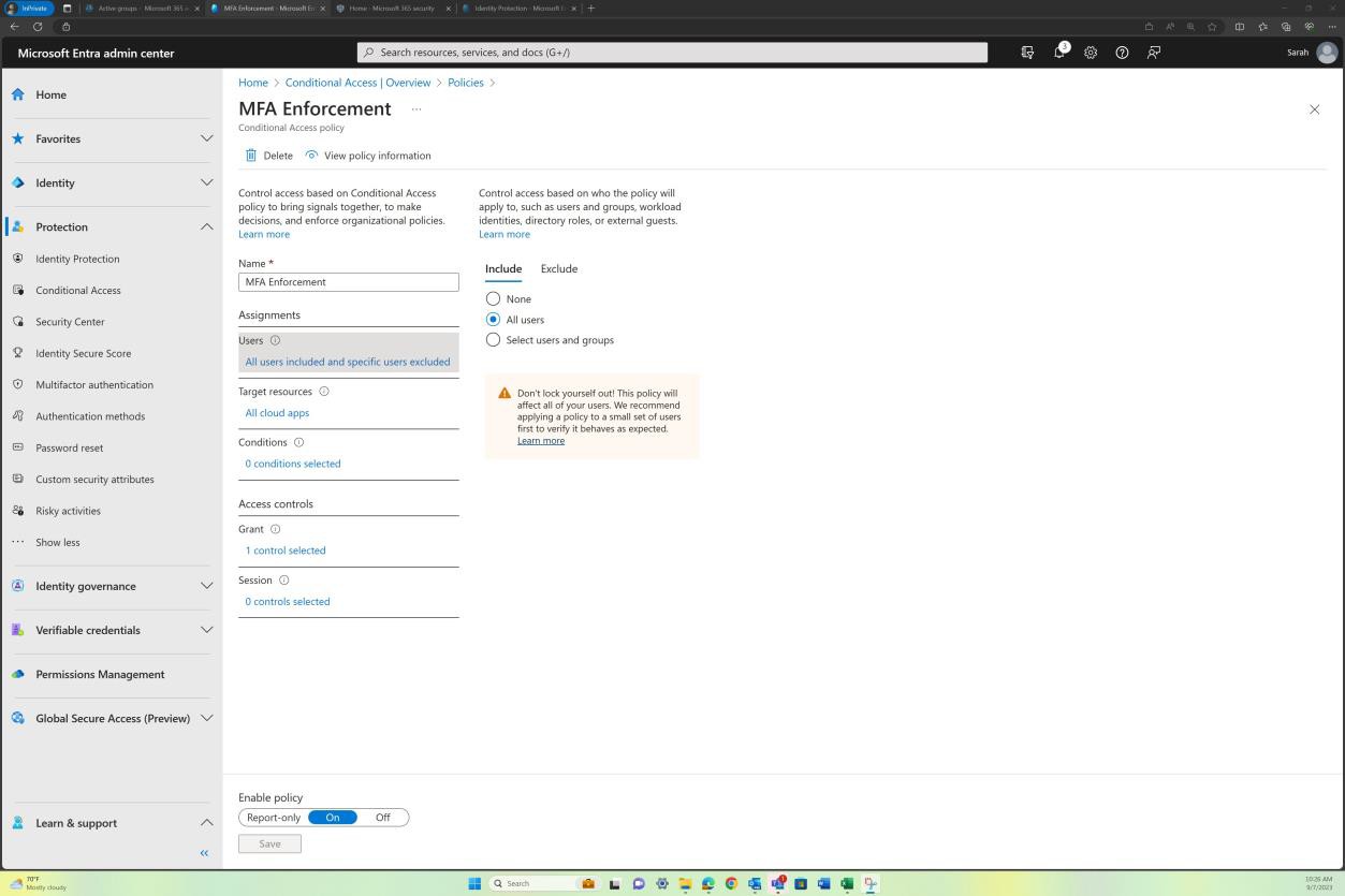 Microsoft Entra admin center policies page.