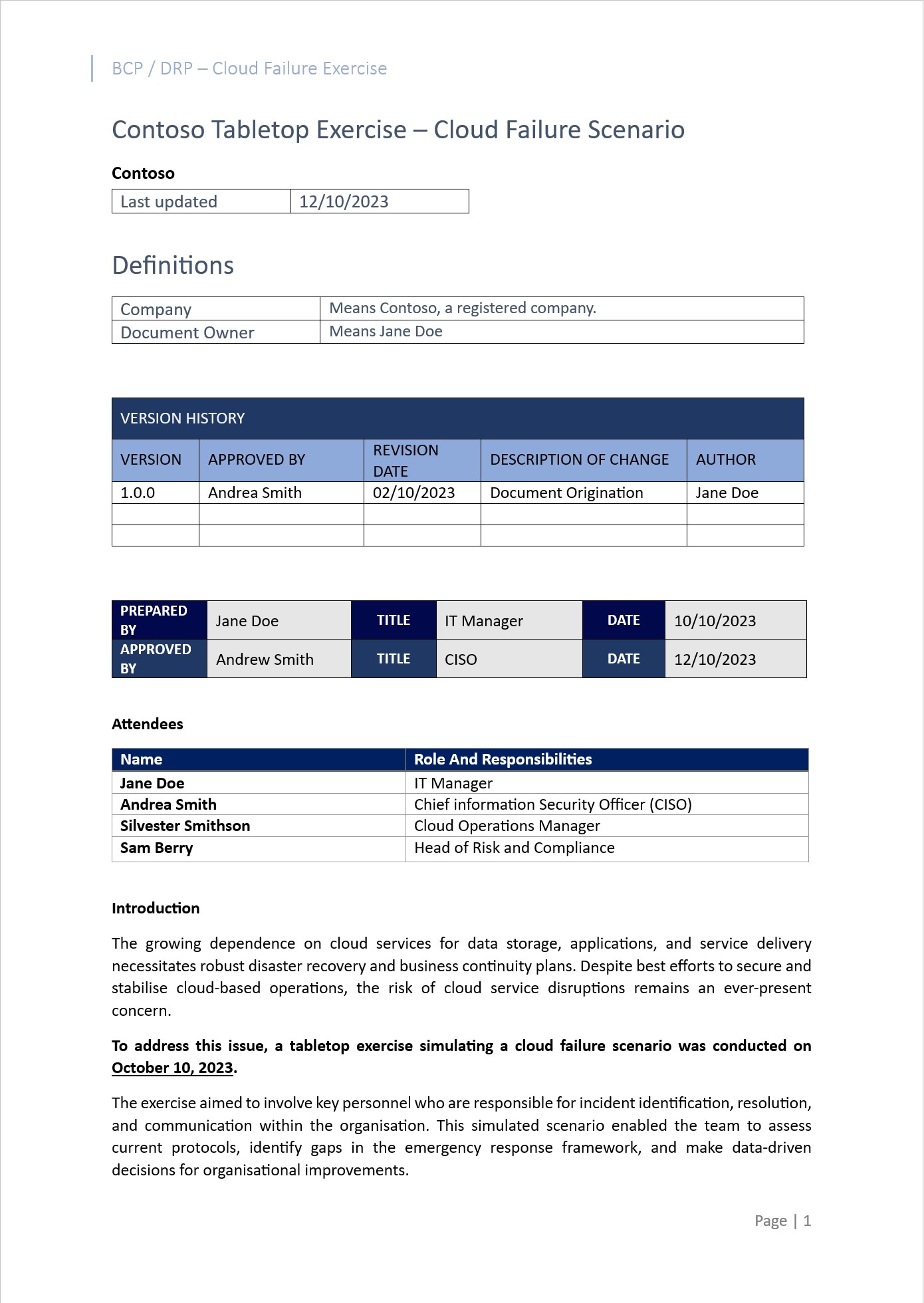 Disaster recovery plan document.