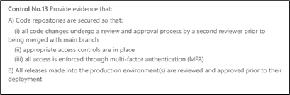 Screen grab of Control No. 13 description including multiple sub controls.