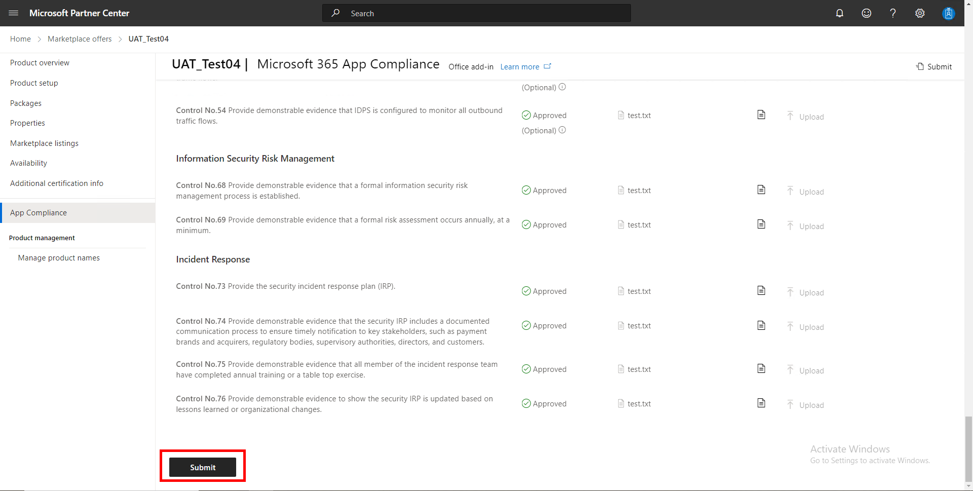 Screenshot shows Submit button highlighted.