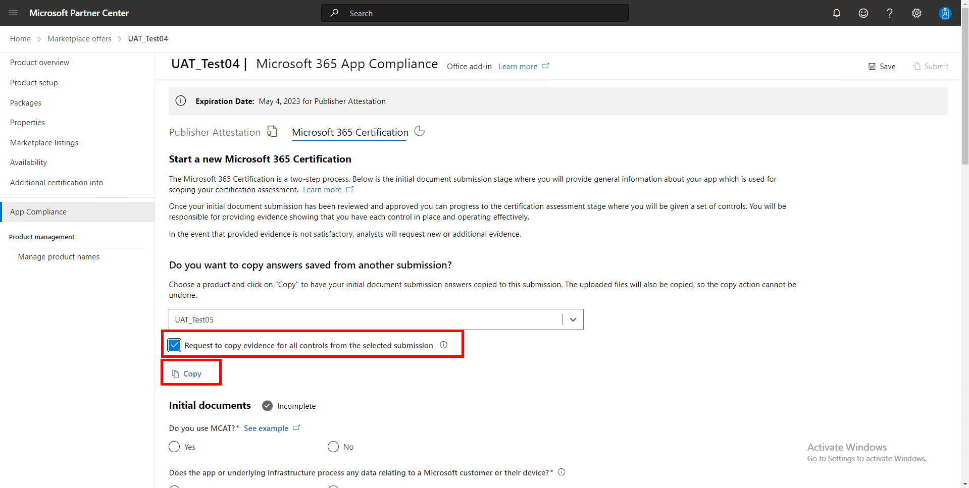 Screenshot shows certification cloning together with evidence