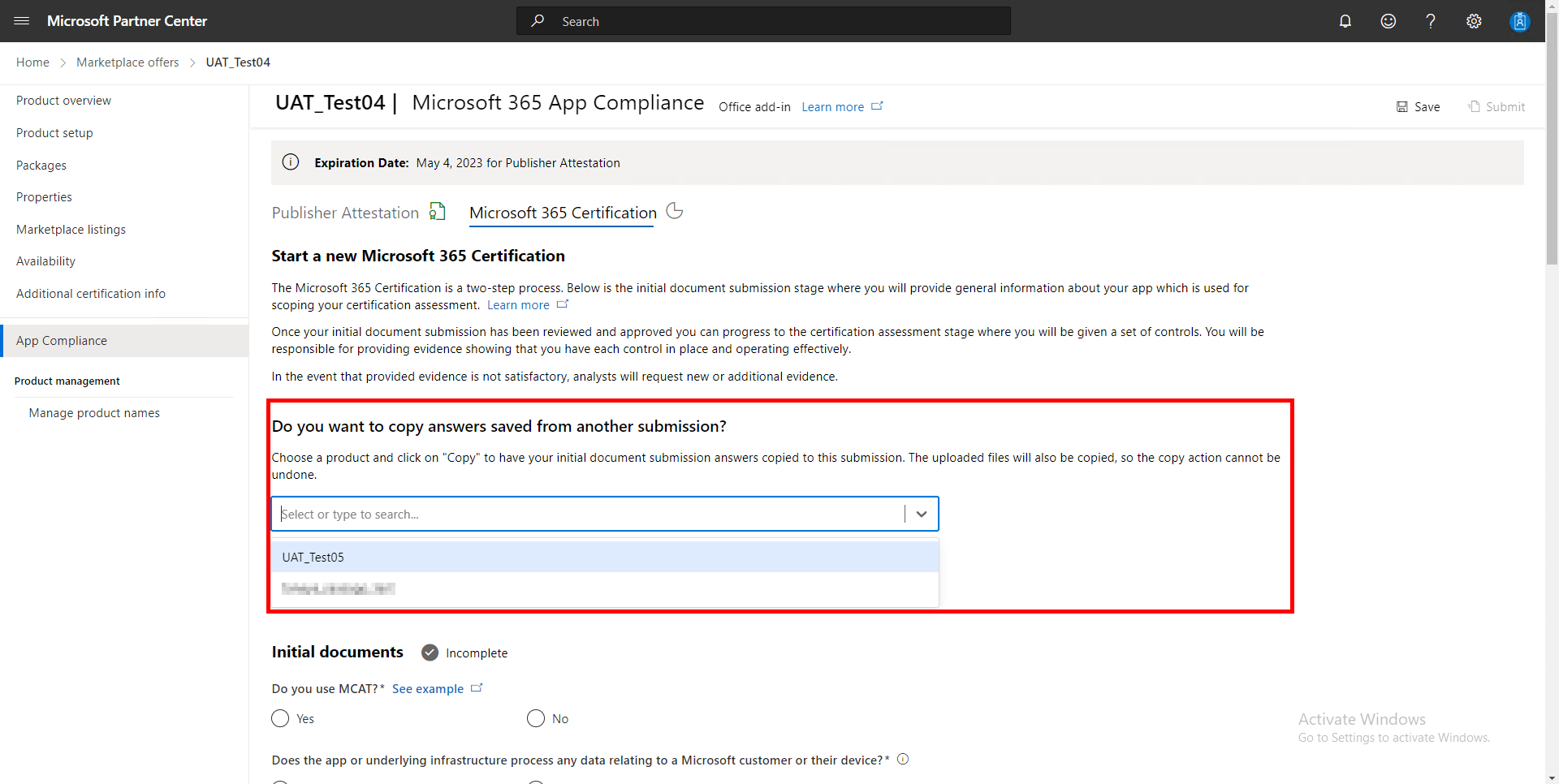 Screenshot emphasizes the prompt that asks if you want to copy answer from another submission.