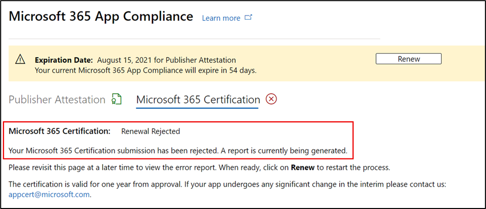 Certification Rejection