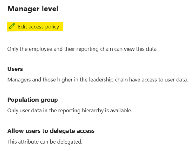 Screenshot of the page showing how to edit an existing access policy.