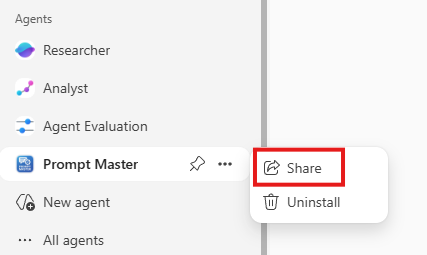 Share agents from the left pane