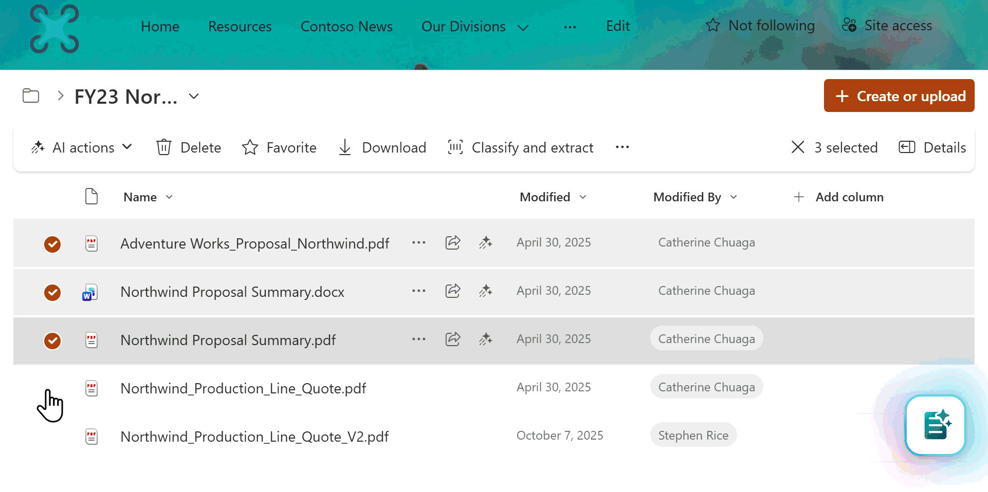 Animated GIF that shows an end user selecting a file and choosing Archive in SharePoint.
