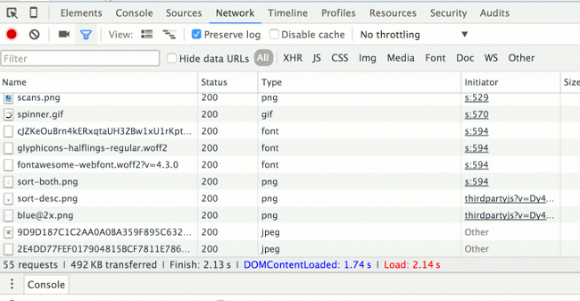 Figure 10 Network tab in the Chrome developer tools