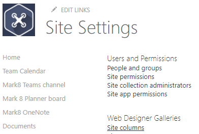 Site settings page.