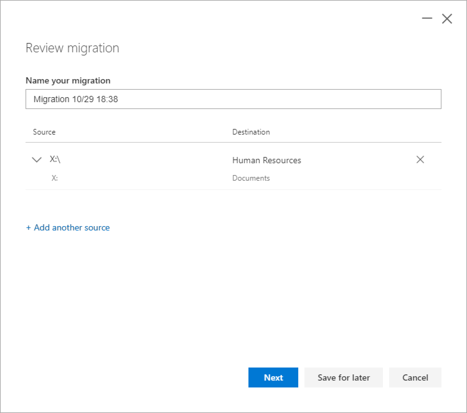 Review migration screen