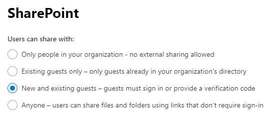 Image of the SharePoint sharing settings.