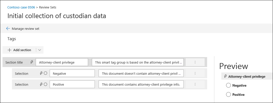 Attorney-client privilege smart tag group.