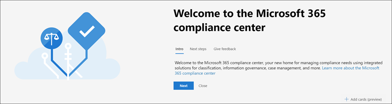 Microsoft Purview compliance portal intro.