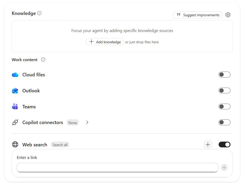 A screenshot of the Knowledge section web search enter link.