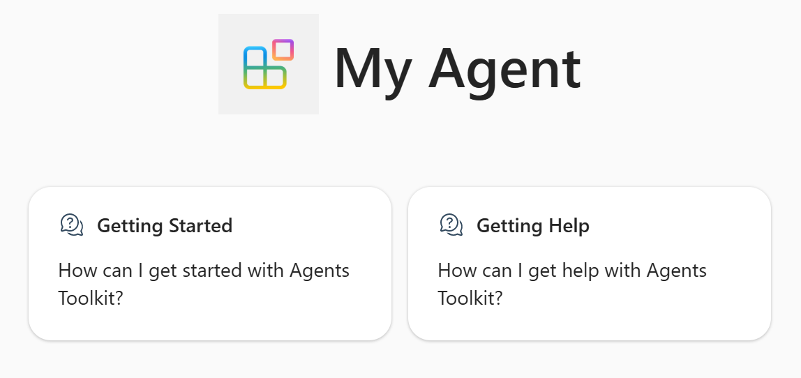 A screenshot showing the conversation starters from the declarative agent in Microsoft 365 Copilot