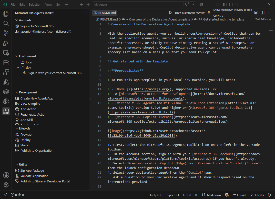 A screenshot of the Add Skill button in the Microsoft 365 Agents Toolkit pane