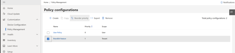 Screenshot showing the policy created recently listed under Policy management page.