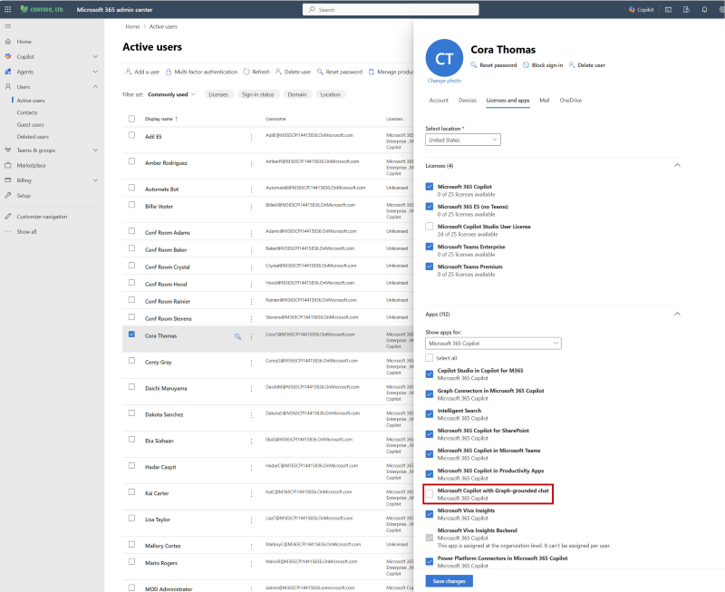 Screenshot that shows the Microsoft 365 Copilot Enterprise Service Plan setting for Personal Content Mode.