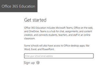 Screenshot showing sign-up page for education tenant.