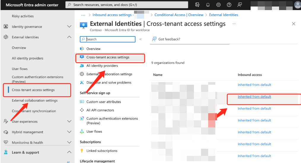 Screenshot that shows Navigate to inbound configs in Microsoft Entra admin center.