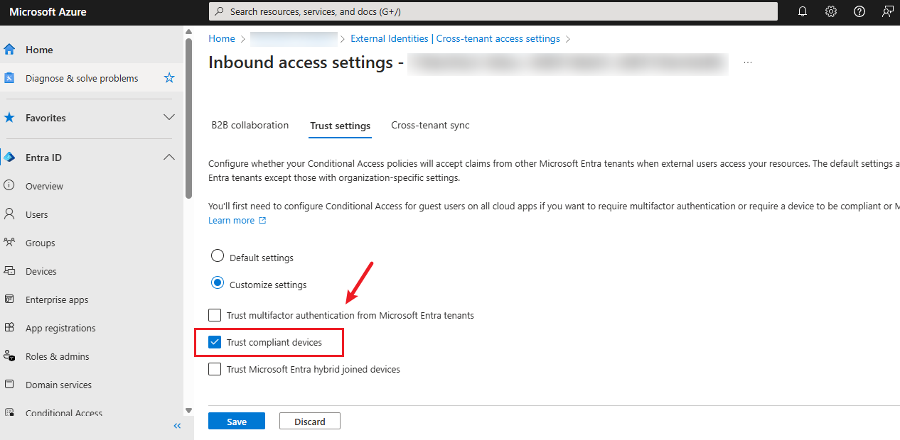 Screenshot that shows Customize the device trust settings as needed.