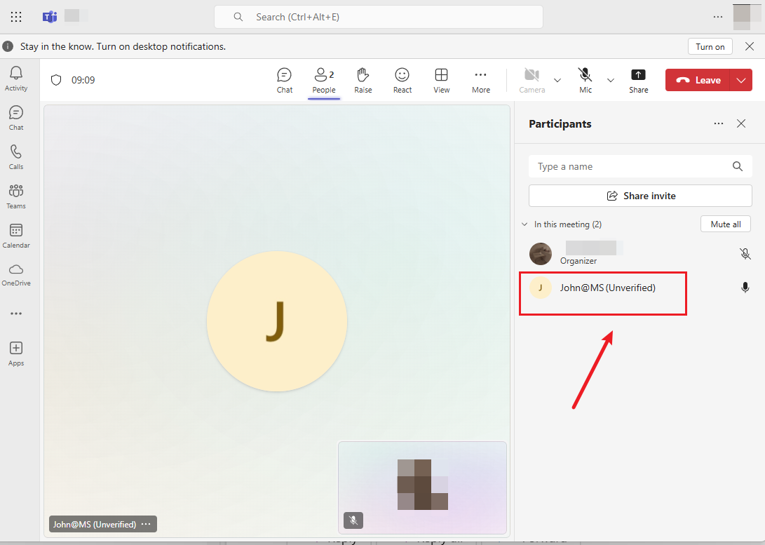 Screenshot that shows User Experience of CCA during the meeting.