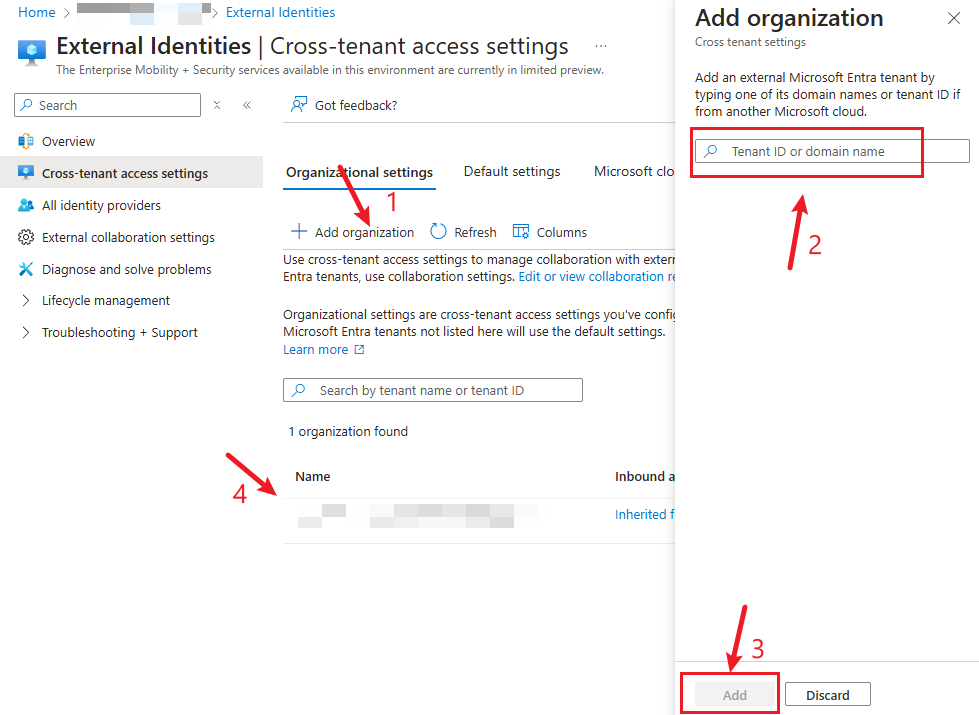 Screenshot that shows Trust the other tenants.