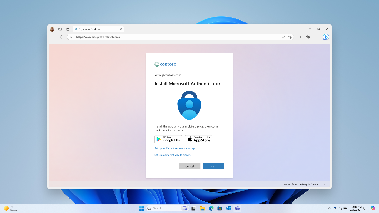 Screenshot displays the steps required to download the Microsoft Authenticator app.