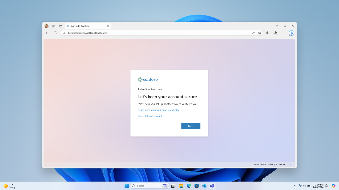 Screenshot of a message that extra steps are needed to keep the account secure.