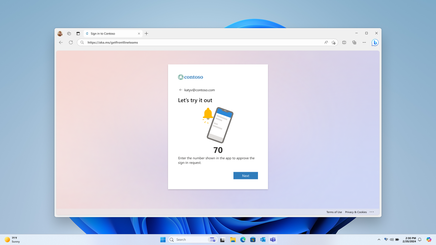 Screenshot shows the experience of trying Microsoft Authenticator push notifications.