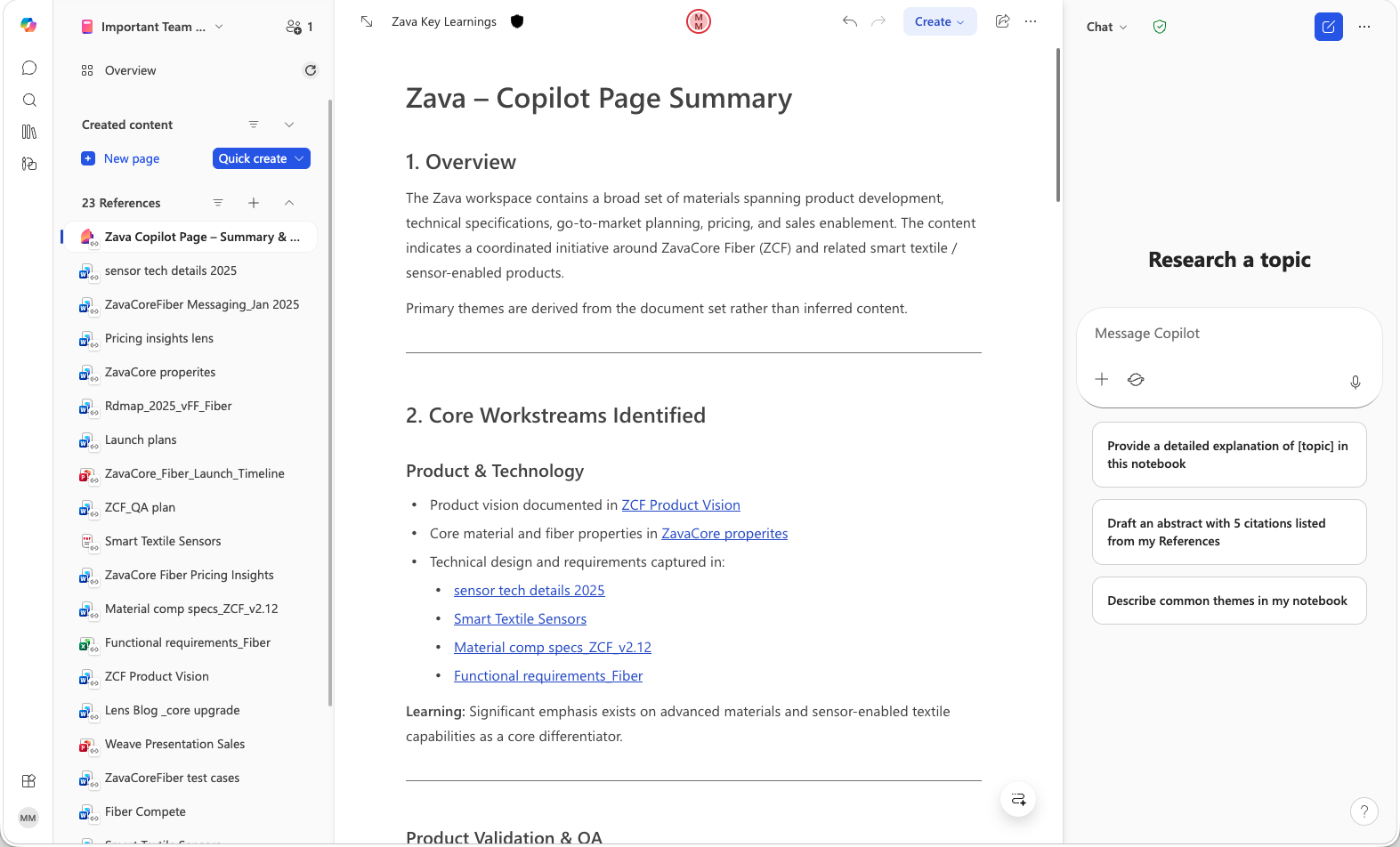 Screenshot showing a Copilot Notebook open from the Assigned content list.
