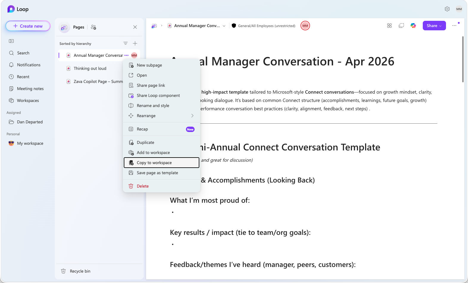 Screenshot showing the right-click context menu on a page with the Copy option highlighted.