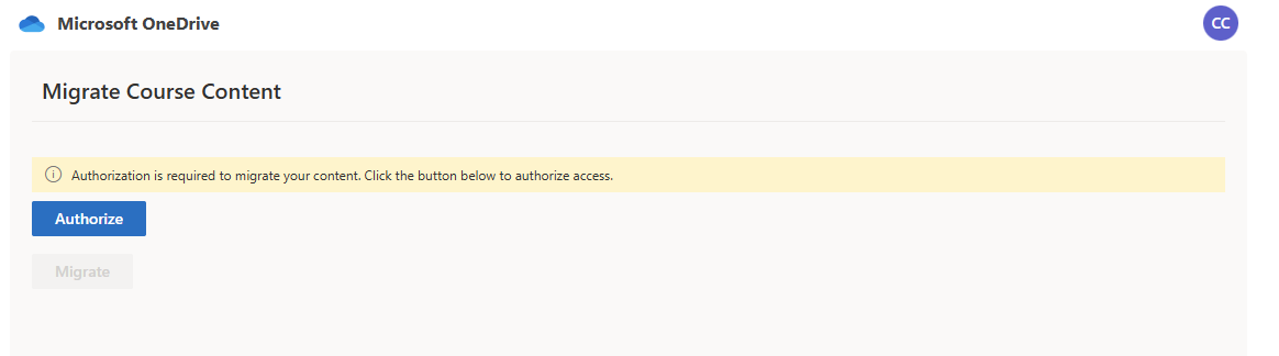 Screenshot of authorize button.