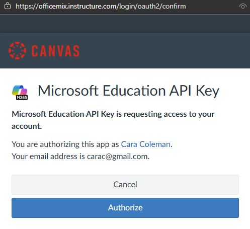 Screenshot of an authorize button.