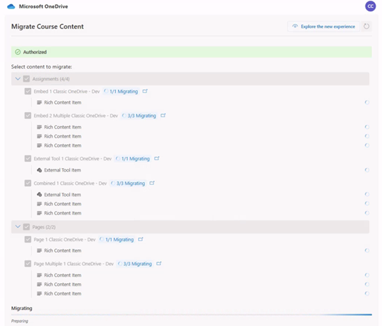 Screenshot of a migration progress.