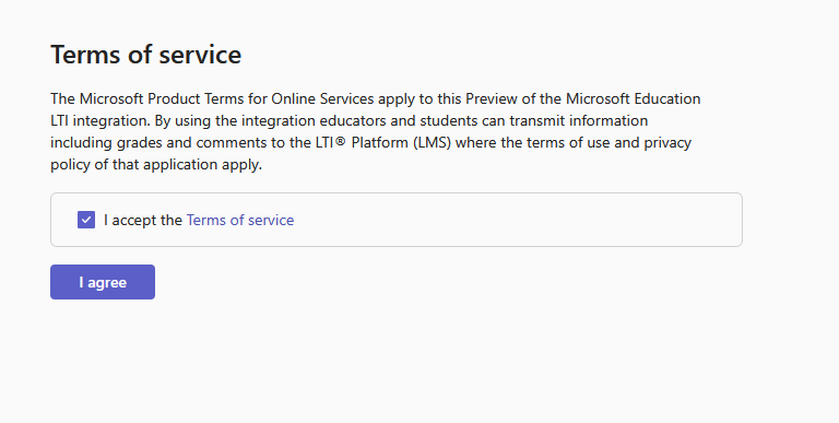 Screenshot of terms of service.