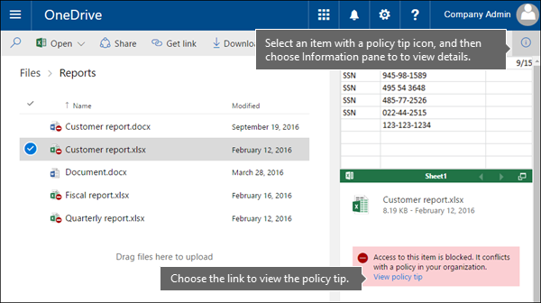 Information pane showing policy tip.