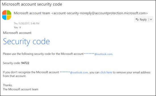 Microsoft legitimate password reset.