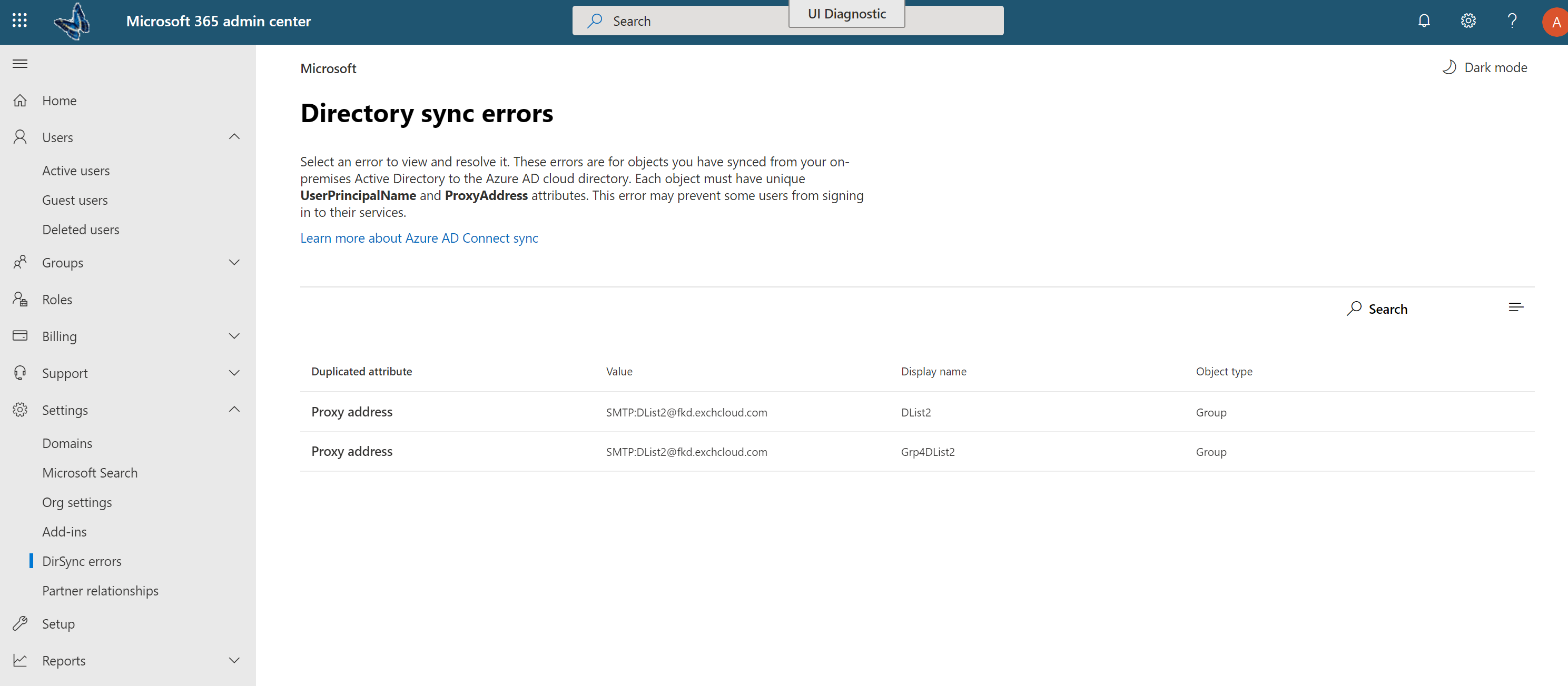 View directory synchronization errors in Microsoft 365 - Microsoft 365  Enterprise | Microsoft Learn
